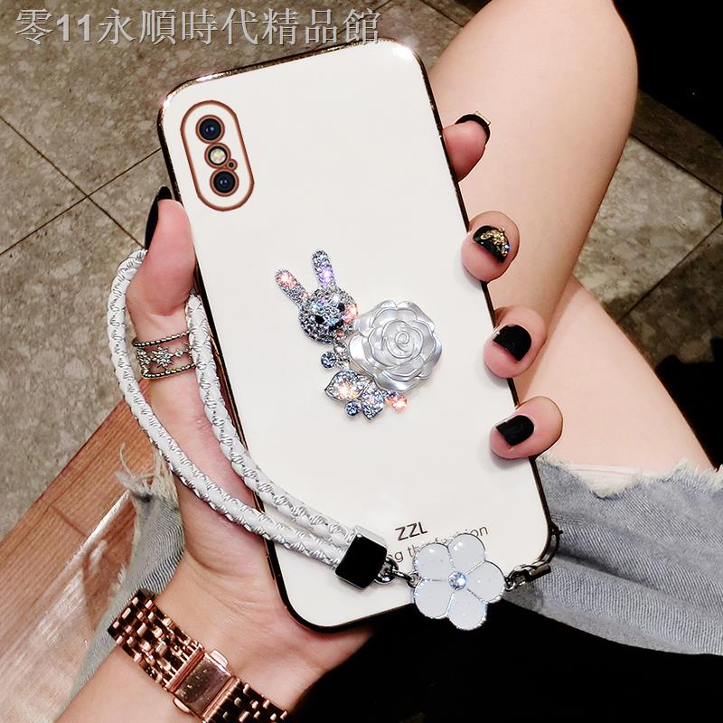 Ốp Điện Thoại Silicon Chống Sốc Hình Thỏ Đính Đá Gắn Dây Đeo Thời Trang Cho Iphone x xr xs xsmax 7 8plus