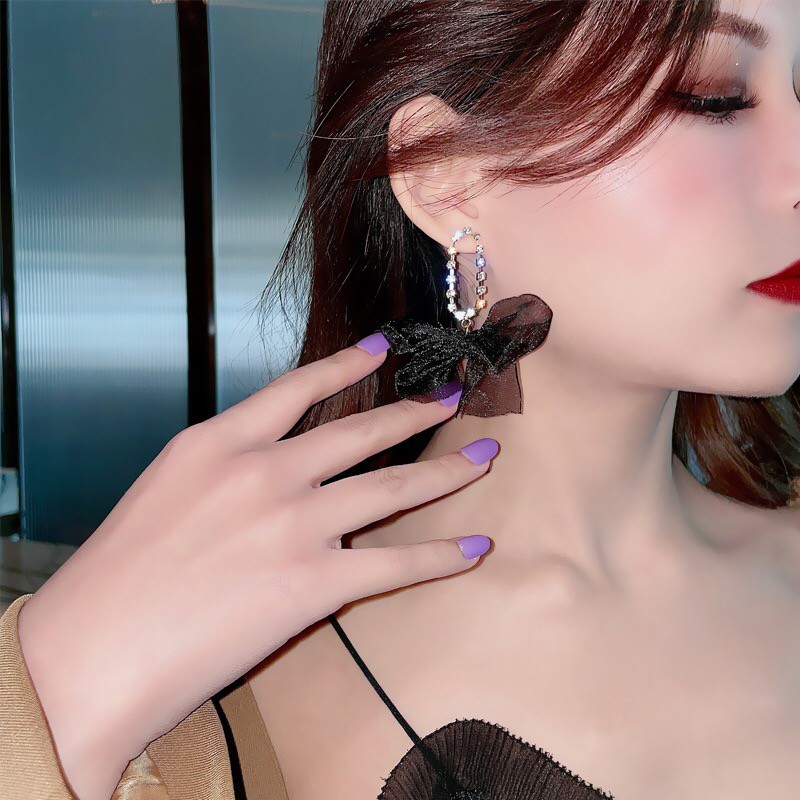 Bông Tai Hoa Tai Nơ Đen Đính Đá Sang Trọng Qúy Phái Trang Sức Cao Cấp Mainia Shop