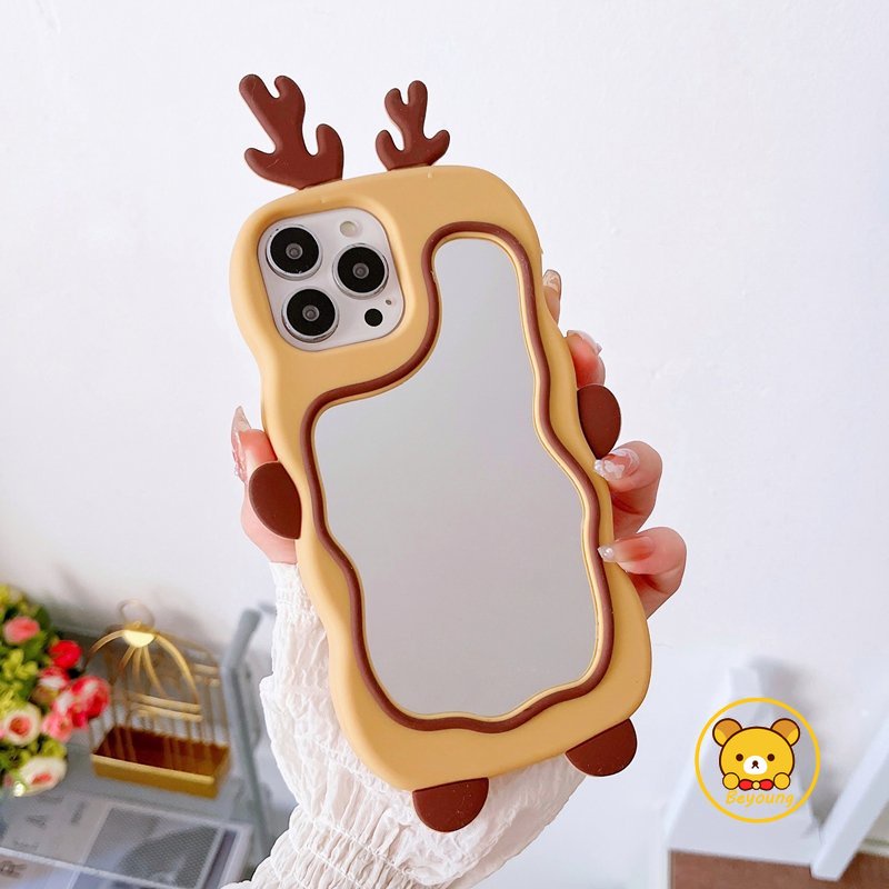 Ốp Điện Thoại Silicon Dẻo Gắn Gương Hình Tai Nai Cho iPhone 14 13 12 11 Pro Max 11 12 13 14