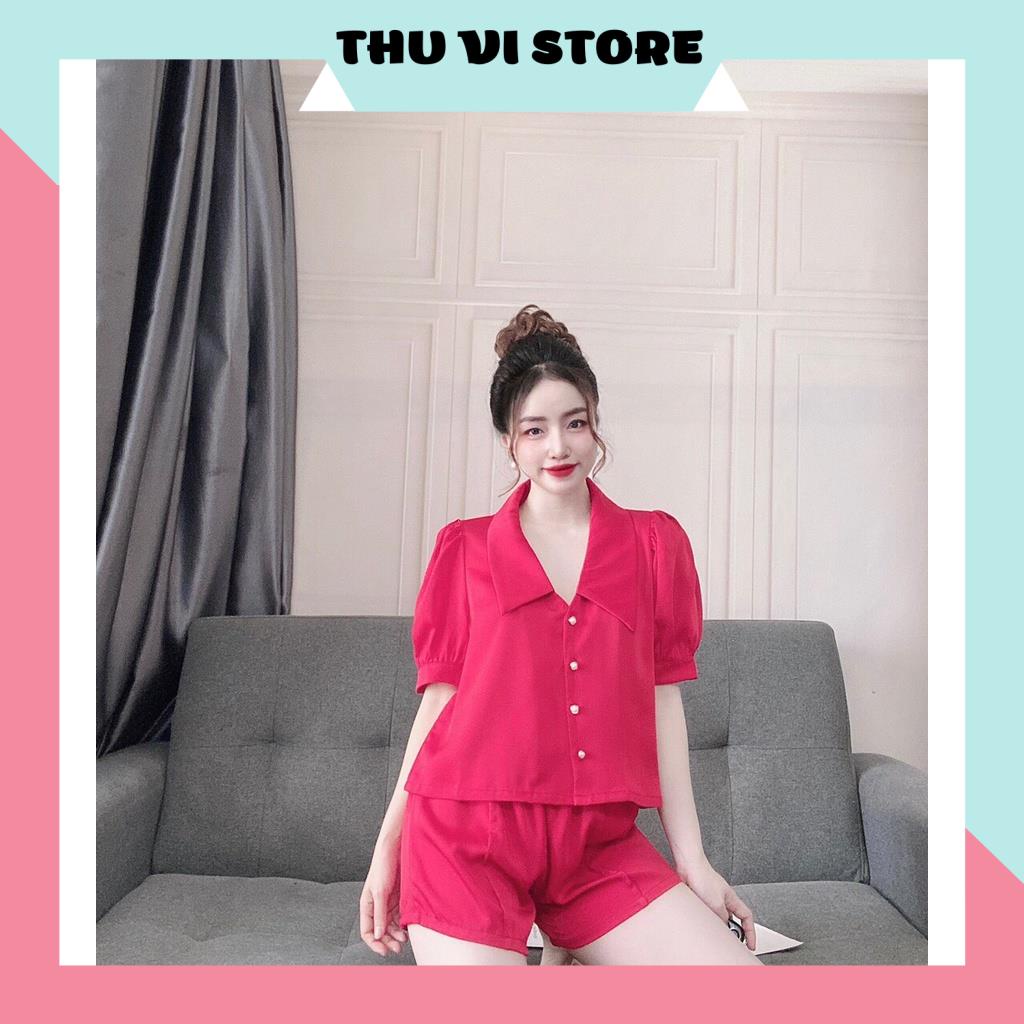 Đồ Bộ Nữ, Đồ Mặc Nhà, Set Bộ Áo Tay Ngắn Cổ Sen Quần Sọc Chất Lụa Satin Màu Sắc Tươi Trẻ Thời Trang Trẻ Trung Cho Bạn Nữ | BigBuy360 - bigbuy360.vn