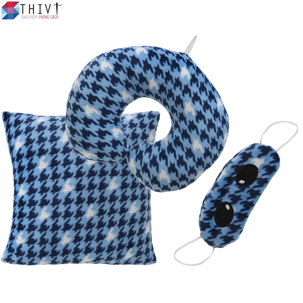 Combo Gối Tựa Lưng, Gối Kê Cổ Chữ U và Bịt Mắt móc câu xanh 43