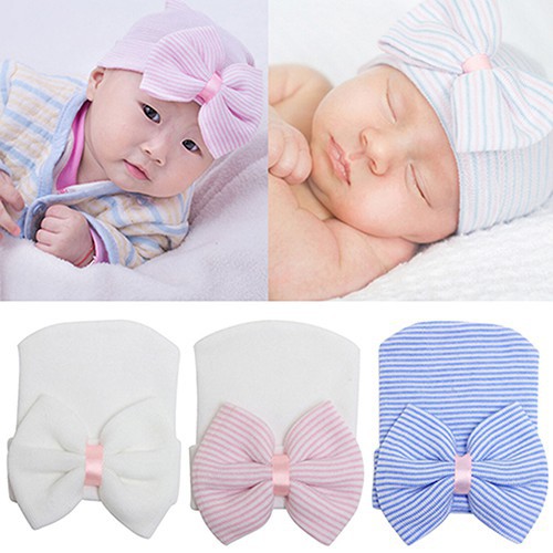 Nón cực mềm mại, dễ chịu cho trẻ sơ sinh có hoạ tiết thắt nơ