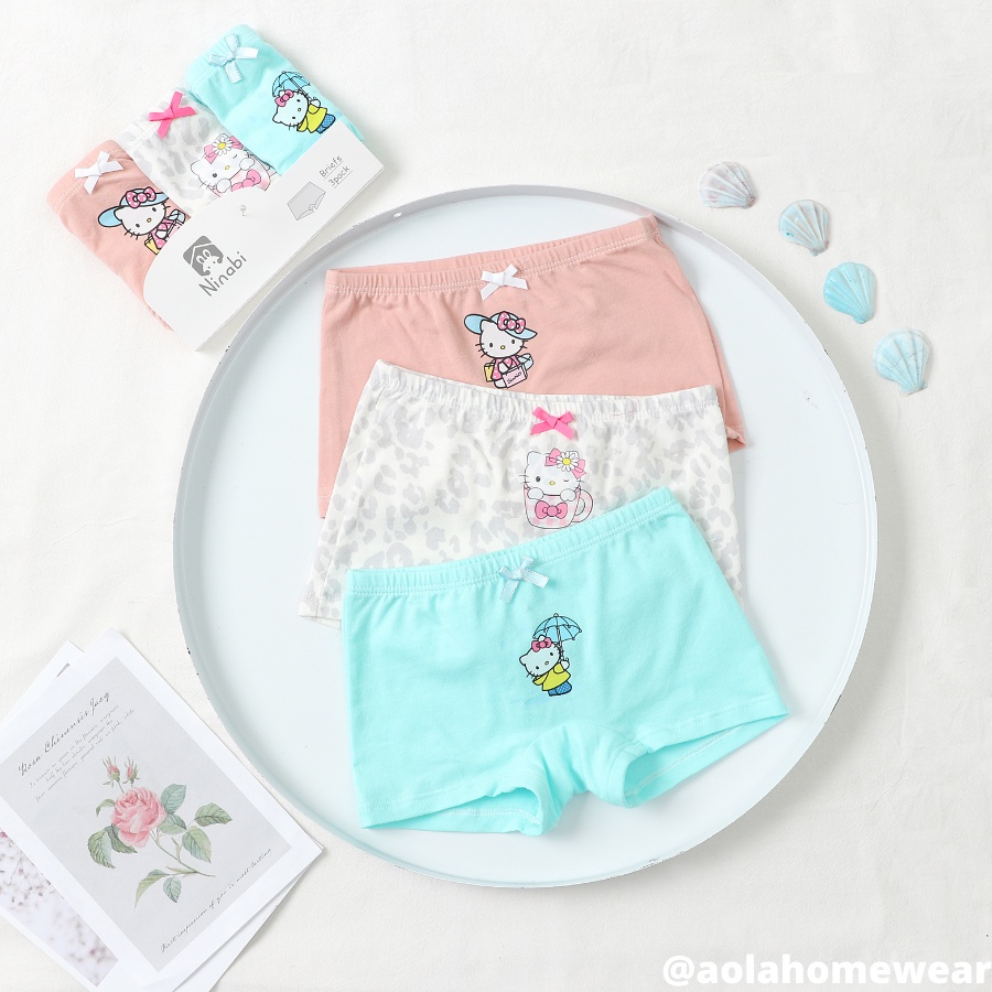 Quần chip đùi bé gái mặc váy vải cotton size nhỏ 100-120 Ninabi NNBN22, combo 3 quần lót cho bé gái