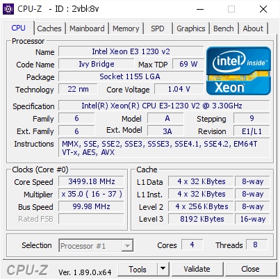 [Mã 254ELSALE giảm 7% đơn 300K] CPU INTEL XEON E3-1230V2 (3.3GHZ, 4 Nhân 8 Luồng, LGA1155)