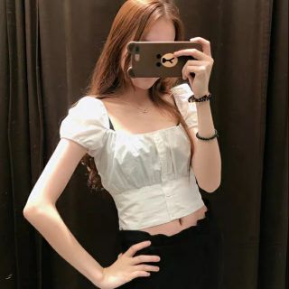 (SẴN) Áo cổ vuông tay phồng ngắn ZARA