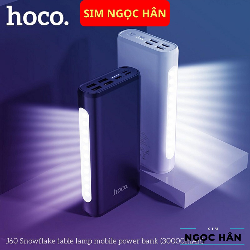 Pin sạc dự phòng Hoco J60/J62 30000mah 4 Cổng USB 2.0A - Tích Hợp Đèn Pin Sạc Nhanh 18w Sạc Cùng Lúc Nhiều Thiết Bị