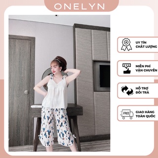 Đồ ngủ Pyjama lụa latin, bộ lửng lụa latin nơ cao cấp 46 - 67kg