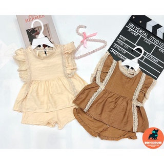 Bán sỉ set 2 bộ đùi bé gái đũi nâu be viền ren