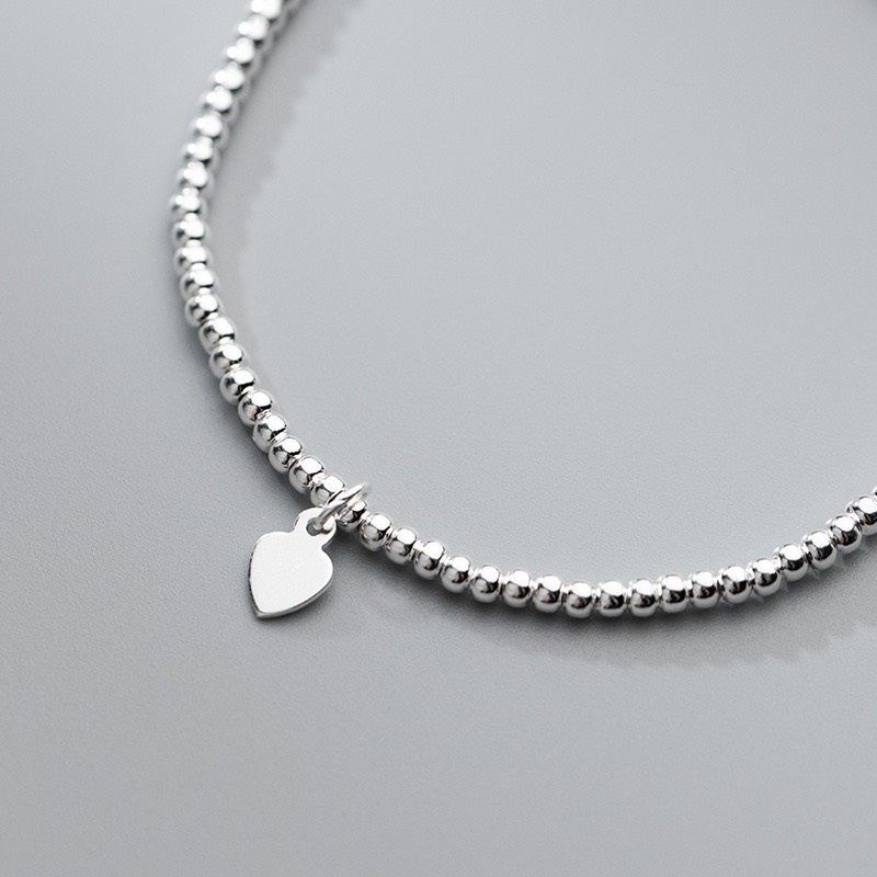 Lắc tay bạc nữ bi tròn charm trái tim DUYSON SILVER, vòng tay bạc 925 đơn giản cá tính [LTKX6]