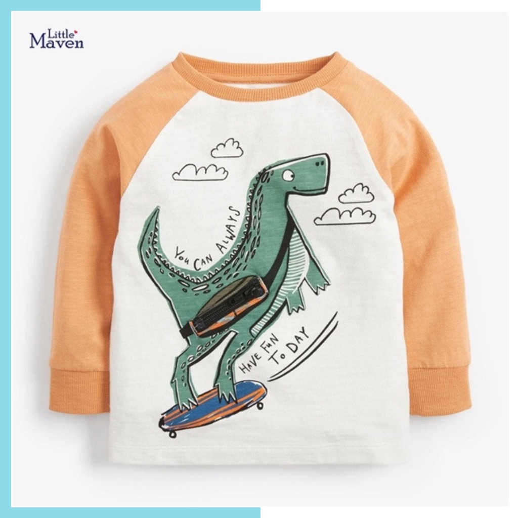 Áo cotton Little Maven tay vàng khủng long LM52162 cho bé trai 2-8 tuổi - Little Maven Official Store