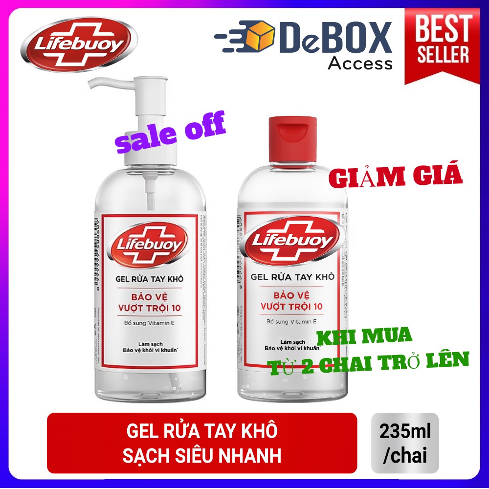 [Xả kho giá sỉ] Gel rửa tay khô Lifebuoy bảo vệ vượt trội 10 (Chai vòi và chai nắp 235ml)