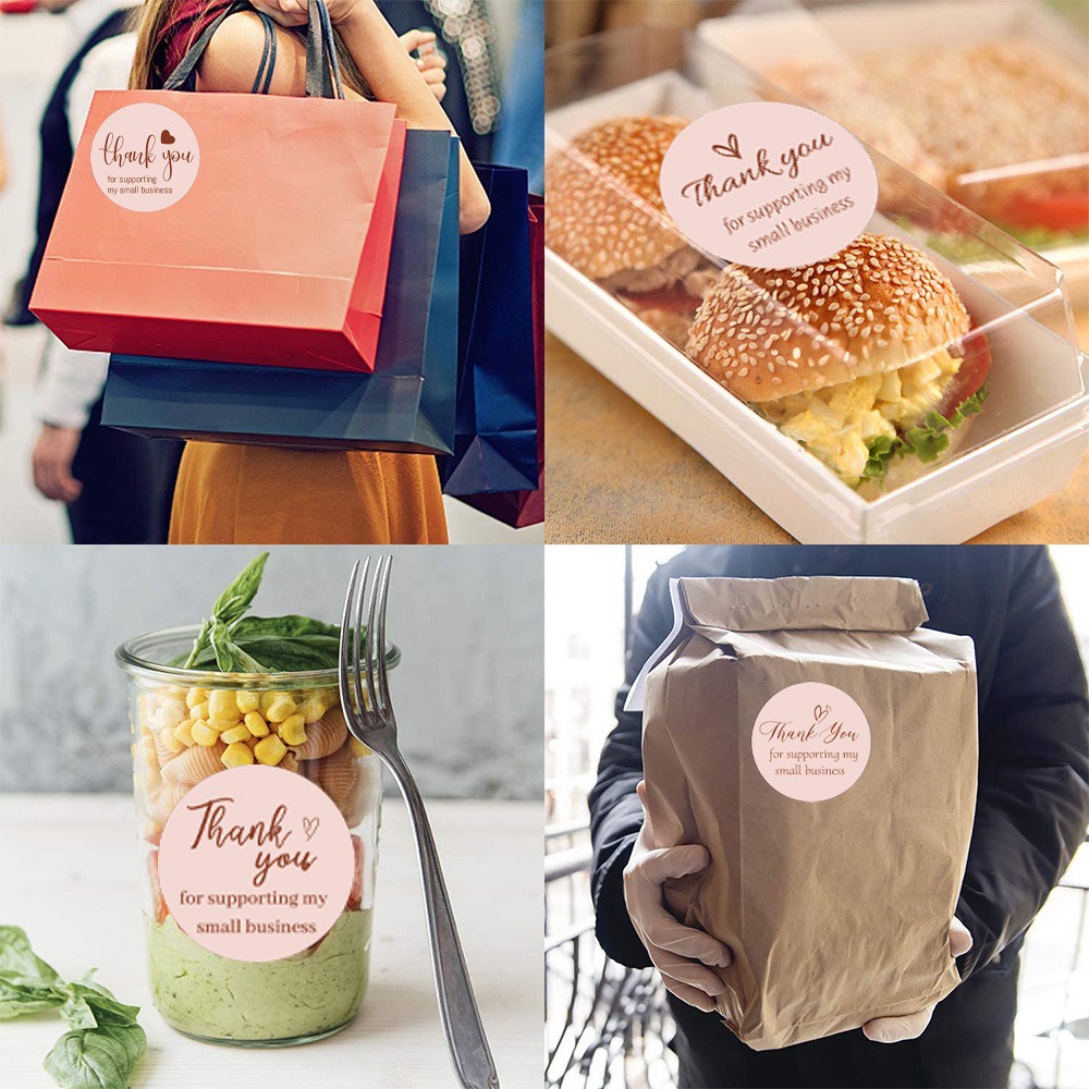 CUỘN TEM DÁN STICKER CARD HỒNG CAM ĐÀO THANK YOU, NIÊM PHONG QUẦN ÁO, PHỤ KIỆN, HÀNG ĐÓNG GÓI, DECOR, TRANG TRÍ VINTAGE