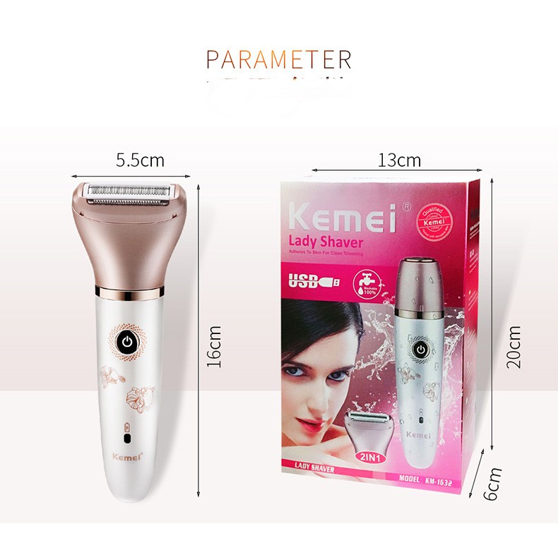 Kemei Painless Rechargeable Electric Razor Women Shaver Hair Removal for Legs Underarms and Bikini