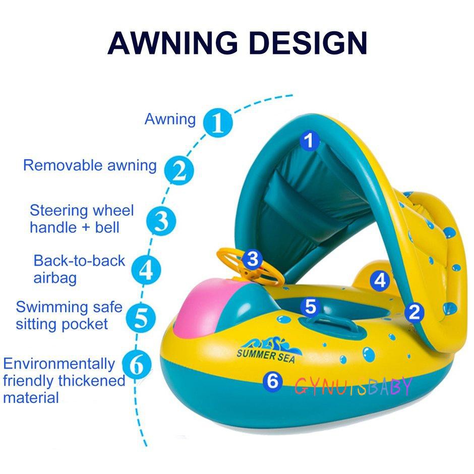 【GYB】Swimming Pools Accessories Kids Inflatable Ring Inflatable Float With Sunshade