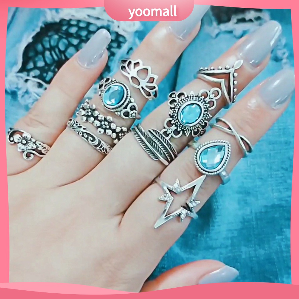 Yomall♡ Bộ 11 NhẫN Midi HợP Kim ĐíNh Đá Xinh XắN