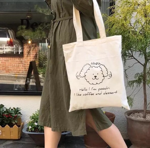 Túi tote cún style Hàn Quốc ulzzang (vải mỏng nhẹ, 1 lớp, không có khoá kéo và túi trong)