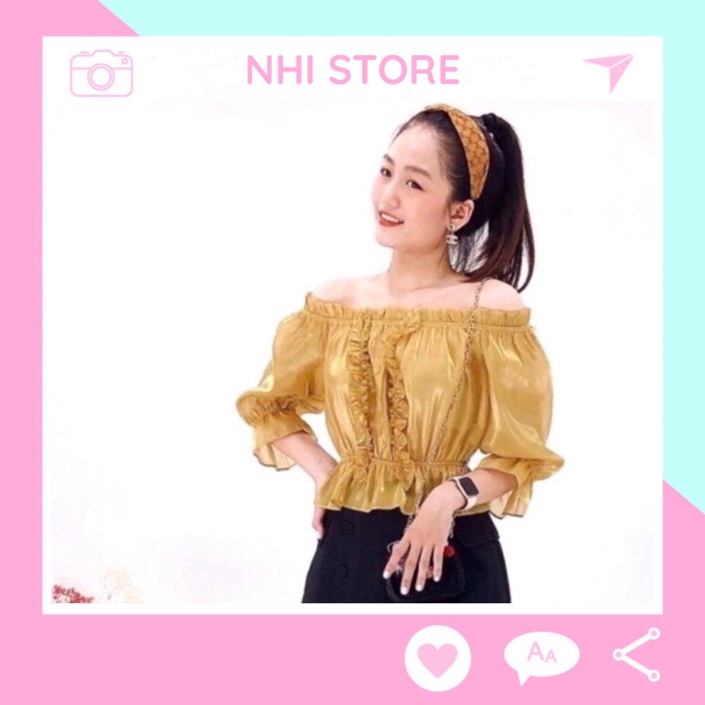 ÁO KIỂU NỮ NHISTORE VẢI BÓNG KIẾNG LỤA BẸT VAI BÈO DÚN THUN FREESIZE DƯỚI 55KG