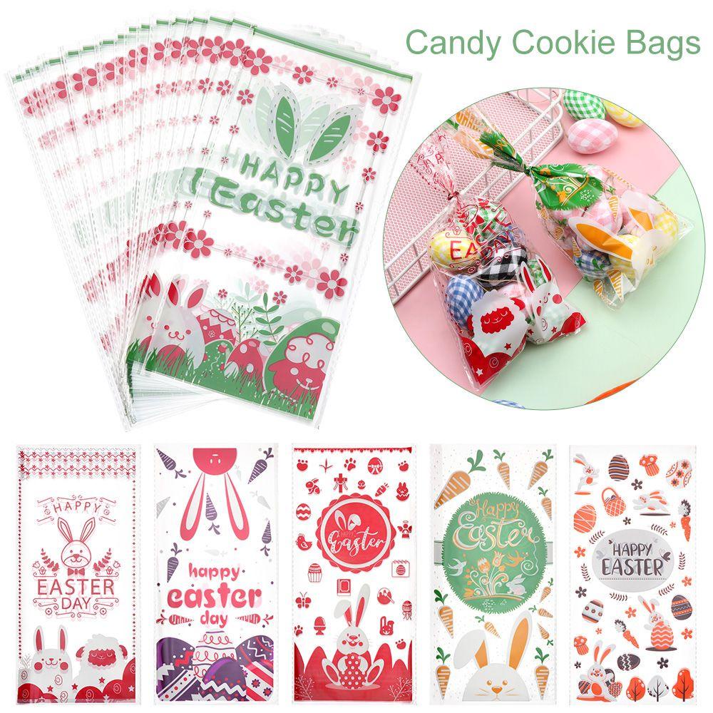 Set 50 Túi Nhựa Trong Suốt Đựng Bánh Kẹo In Chữ Happy Easter
