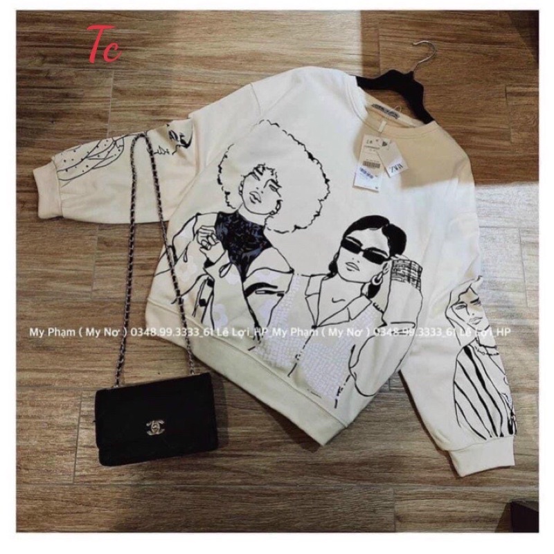 áo nỉ bông dài tay sweater 2 cô gái kính đen Tc Hs