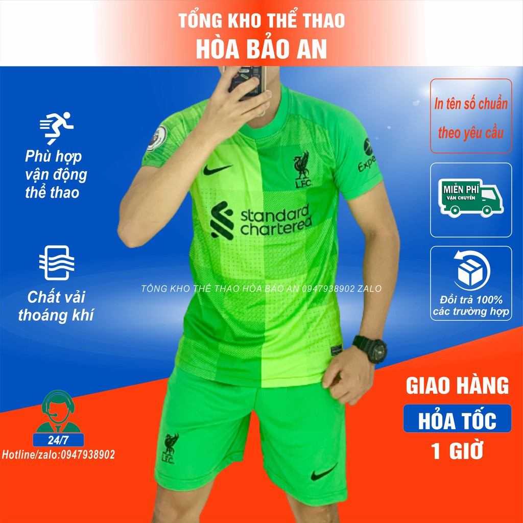 Mẫu Áo Thủ Môn Liverpool xanh 2022/ Feeship/ Bộ quần áo đá banh CLB  Liverpool màu xanh vải thái cao cấp mùa 2021/22