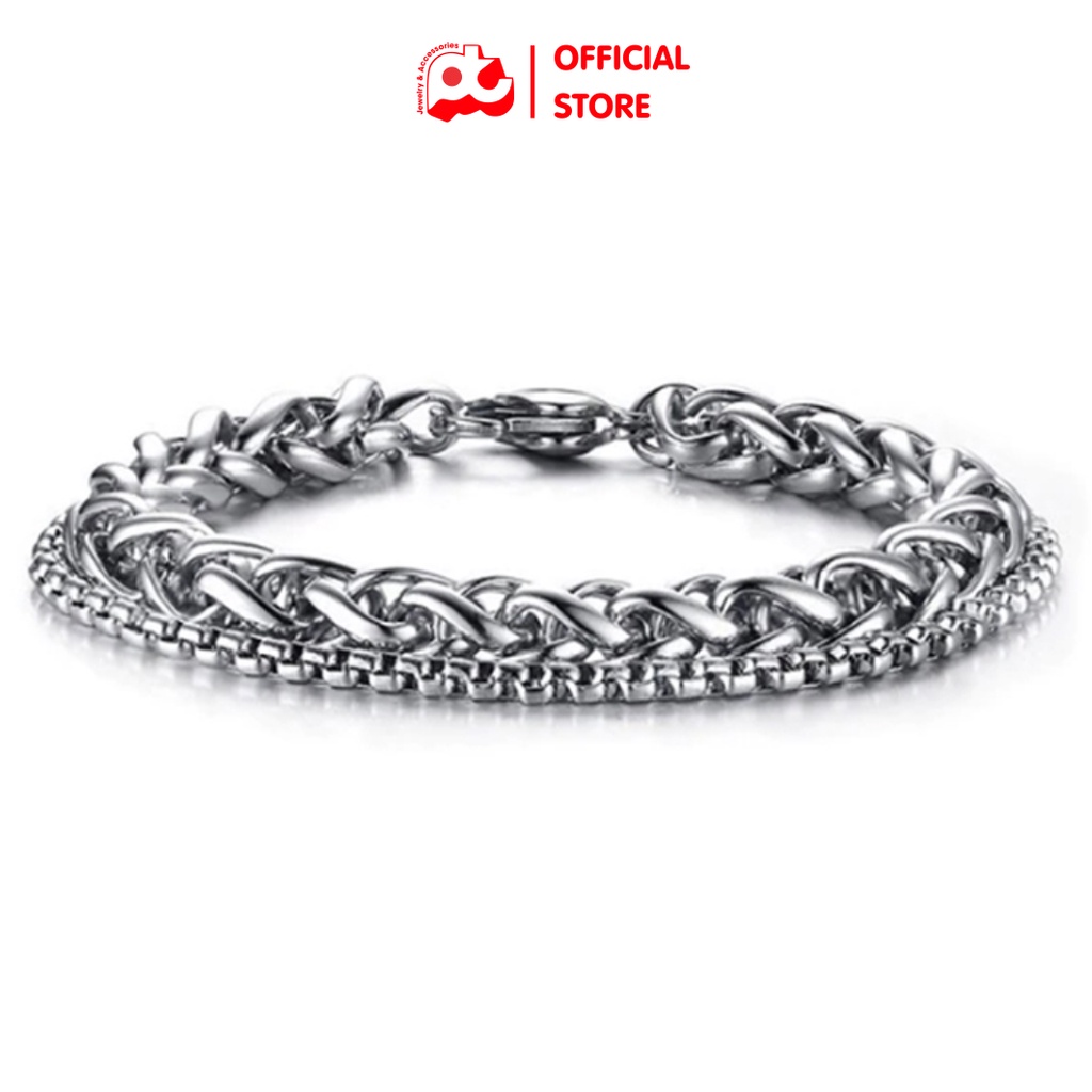Lắc tay nam titan cao cấp rẻ đẹp sợi dừa thời trang 2 sợi cá tính thép không gỉ PT JEWELRY màu trắng PTLTNA09