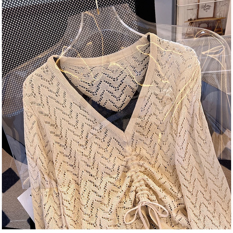 Áo Thun Cổ Chữ v Phối Dây Rút Phong Cách Hàn Quốc Thời Trang Mùa Thu Hàng Mới Dành Cho Bạn Nữ