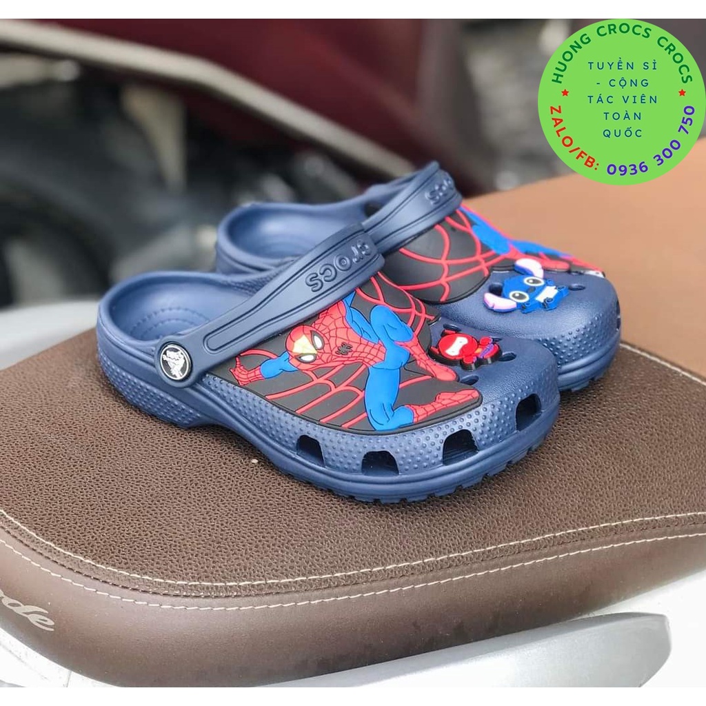 DÉP SỤC NHỰA ĐI MƯA CROCS BAND CLASSIC SPIDERMAN MÀU NAVY chuẩn xịn full box