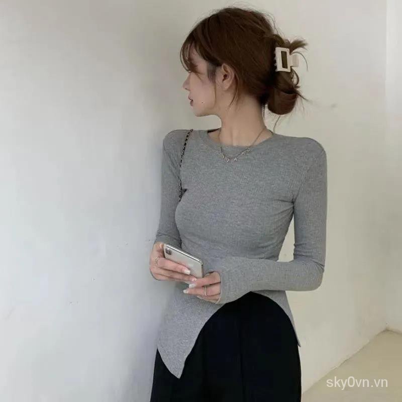 Áo Thun Dài Tay Thiết Kế Lệch Tà Thời Trang Thu Đông Mới Cho Nữ Fatm200Jin