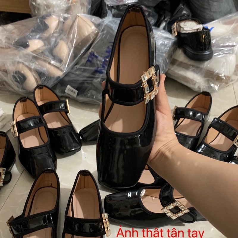 Giày búp bê nữ marry quai đá mõm vuông đế bệt phong cách tiểu thư mã 999
