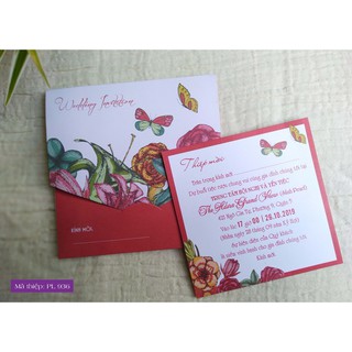 Thiệp cưới hình đôi bướm trong vườn hoa (PL936)