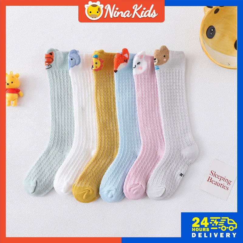 Vớ dài đến đầu gối  chống muỗi thoáng khí in họa tiết động vật hoạt hình cho bé 0-3 tuổi