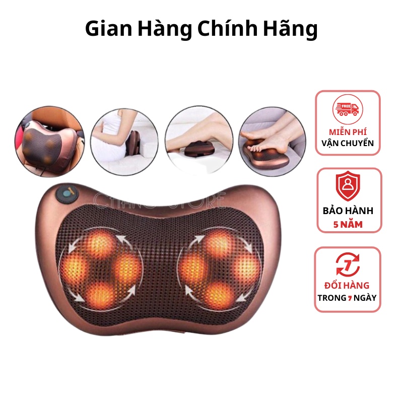 Gối massage hồng ngoại 8 bi cao cấp, gối mát xa đầu cổ vai gáy hình chữ U chính hãng công nghệ Nhật Bản, bảo hành 5 năm