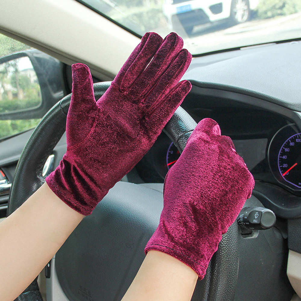 BACK2LIFE Party|Velvet Gloves Cycling Elastic Full Finger Mittens Women Etiquette Autumn Winter Outdoor Warm Driving Gloves wine/coffee/green