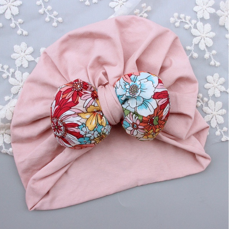 Mũ che thóp, mũ turban co dãn mềm mịn dành cho bé gái từ sơ sinh (0 - 6m)