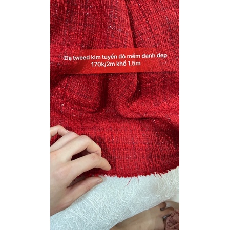 Vải dạ tweed kim tuyến đỏ 170k/2m khổ 1,5
