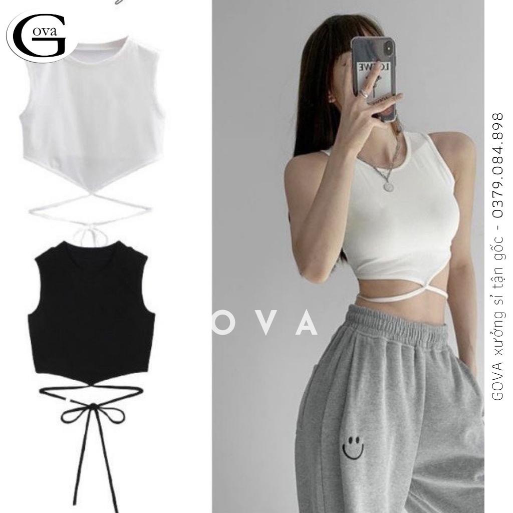 Áo Croptop Ba Lỗ DÂY QUẤN BỤNG Thun Gân Kiểu Sexy Nữ, Áo Thun Ôm Body Đẹp GOVA