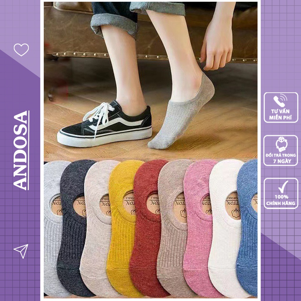 Tất vớ nữ cổ ngắn trơn nhiều màu cotton dày đẹp Hàn Quốc cute dễ thương ANDOSA T09