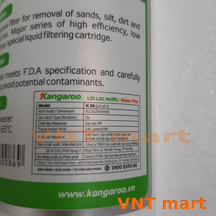 Lõi lọc nước Kangaroo – Lõi số 1 - Phụ kiện máy lọc nước Kangaroo – VNT Mart