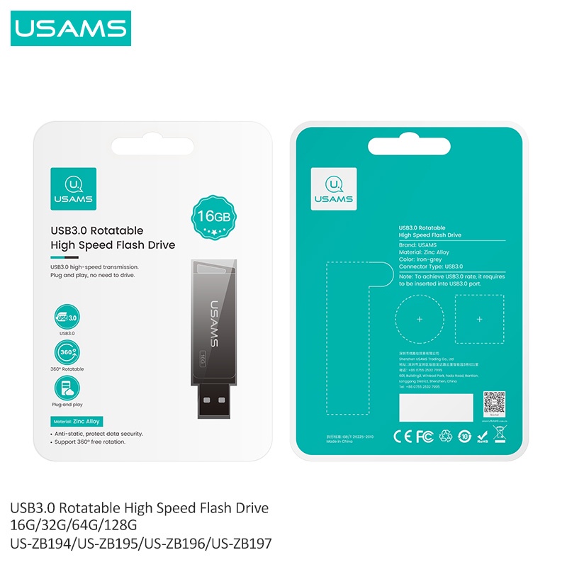 Usams Ổ Đĩa USB Tốc Độ Cao Xoay Được Bằng Hợp Kim Kẽm 16G 32GB 64GB 128GB