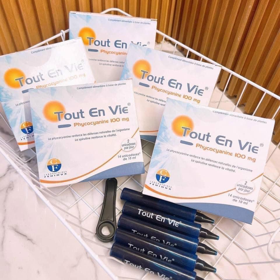 Tảo biển Tout En Vie, Pháp (14 ống dạng nước) kèm vitamin C giúp chăm sóc da, tốt cho huyết áp, tim mạch, tiểu đường