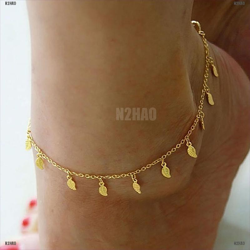 N2HAO Sexy Simple Gold Anklet Ankle Bracelet Leaf Foot Chain Adjustable Women Jewelry