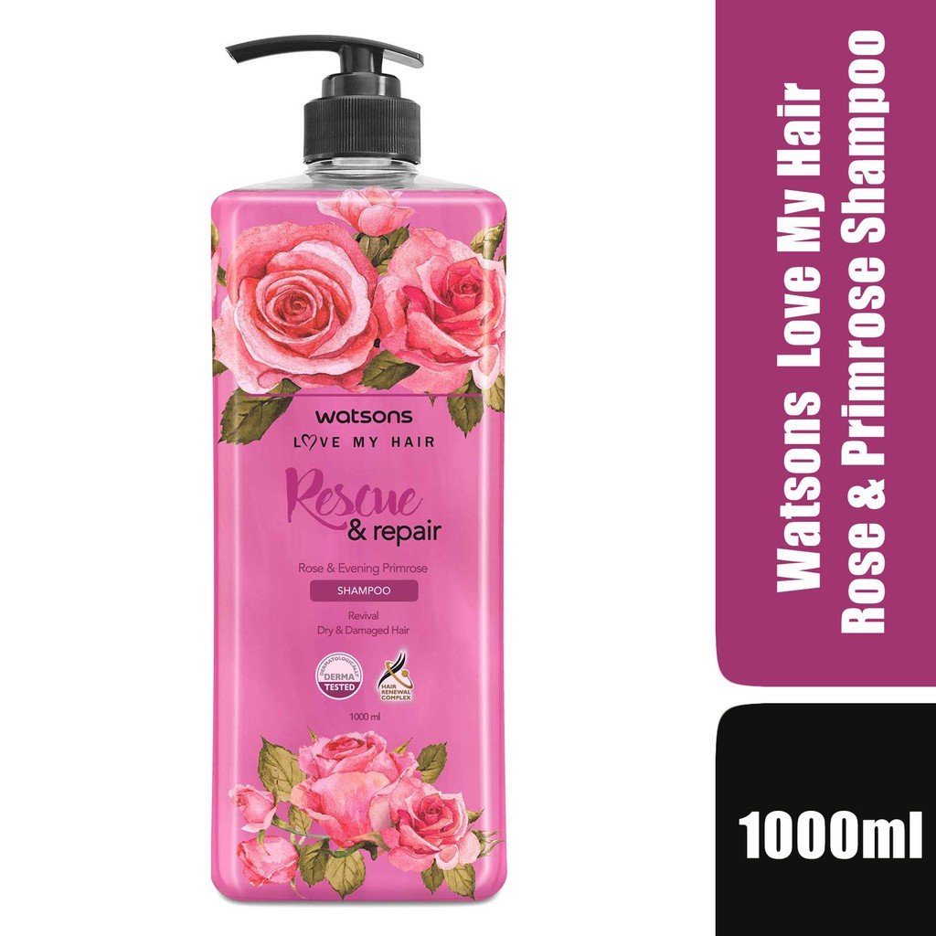 Dầu Gội Watsons Love My Hair Rose Water &amp; Evening Primrose Shampoo Suôn Mượt Mà 1000ml