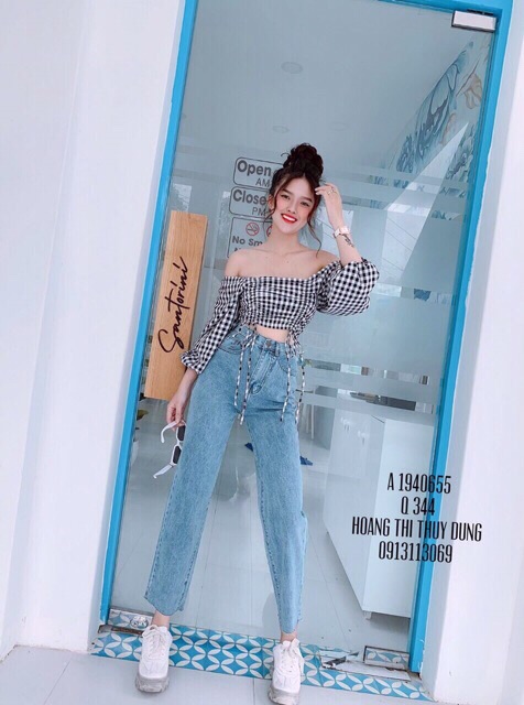 Áo croptop bẹt vai dây rút nữ tính - Colory shop