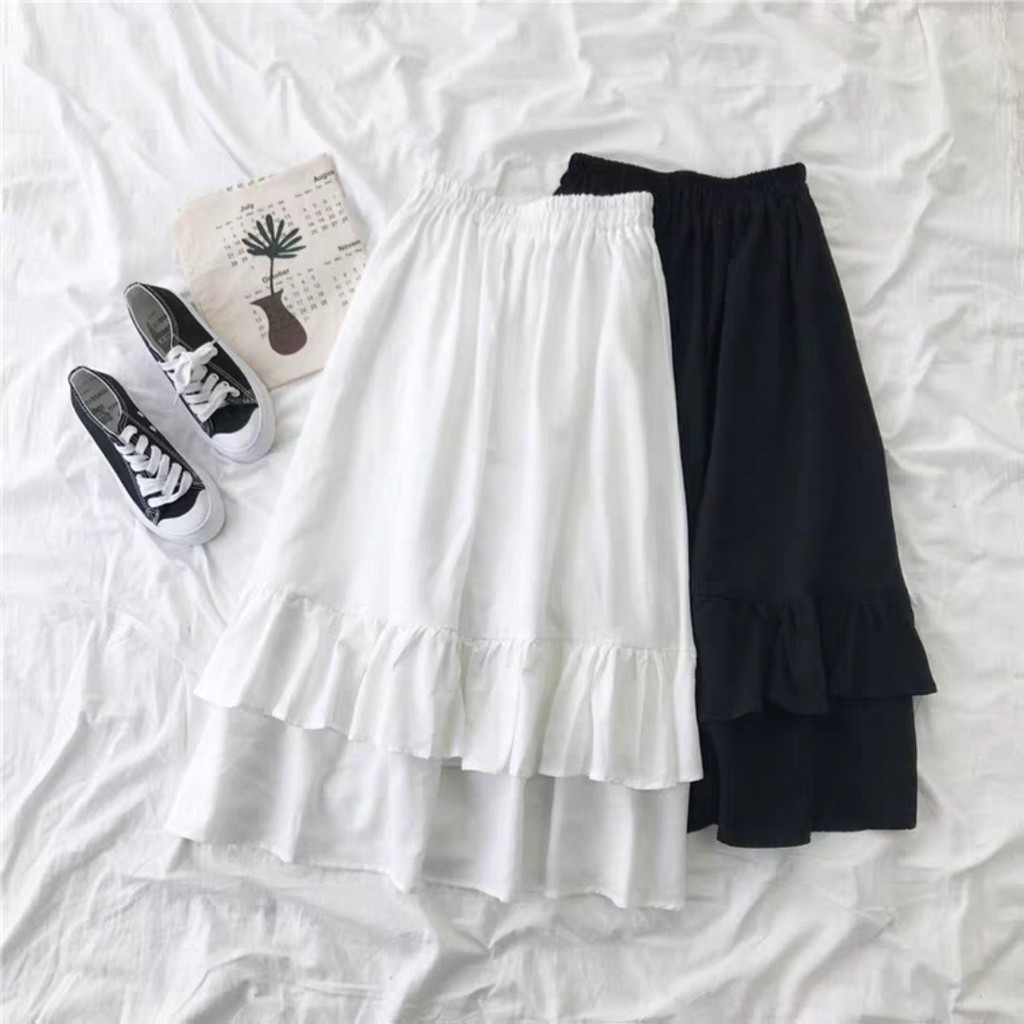 CHÂN VÁY XÒE XẾP BÈO 2 TẦNG - CHÂN VÁY DÁNG DÀI TẦNG VẠT BÈO 3 MÀU ULZZANG | BigBuy360 - bigbuy360.vn