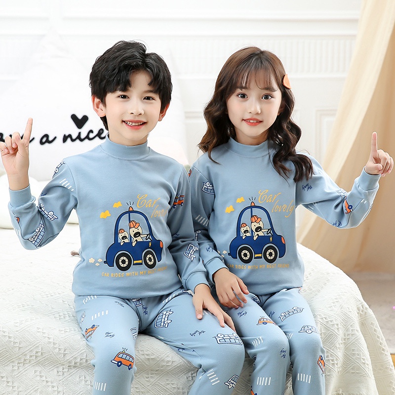 Bộ Đồ Ngủ Cotton Tay Dài Giữ Ấm Mùa Thu Đông Dành Cho Trẻ Em 90-160cm