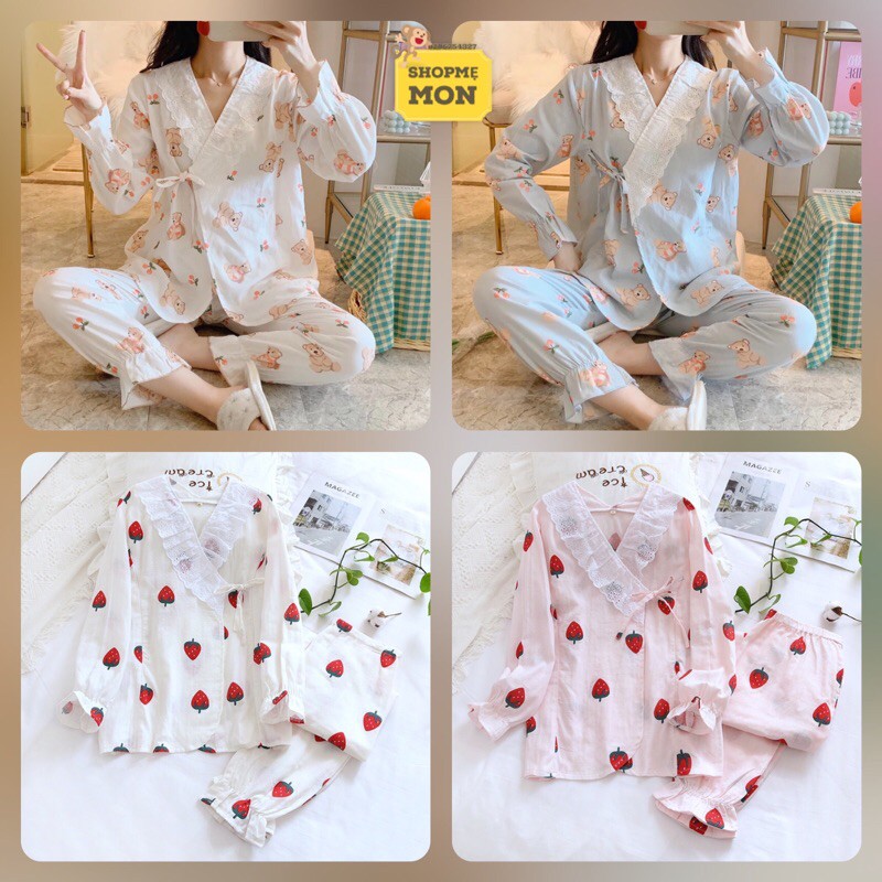 Yukata Sau Sinh Kiểu Cột Dây Vải Xô Nhật Tay Dài Quần Dài Mẫu Mới 2021