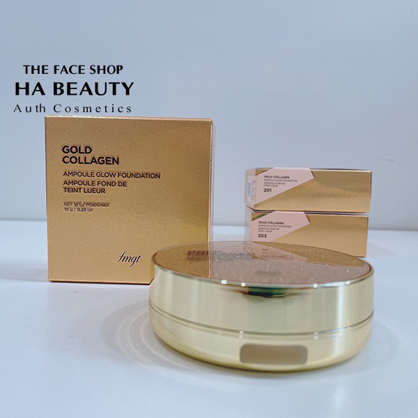 Phấn nền trang điểm dạng nén chống nắng The Face Shop fmgt Gold Collagen Ampoule Glow Foundation 10g SPF50+PA+++ | BigBuy360 - bigbuy360.vn