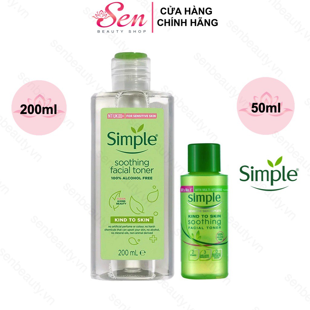 Nước Hoa Hồng Toner Simple Kind To Skin Soothing Facial Dịu Nhẹ 50ml / 200ml