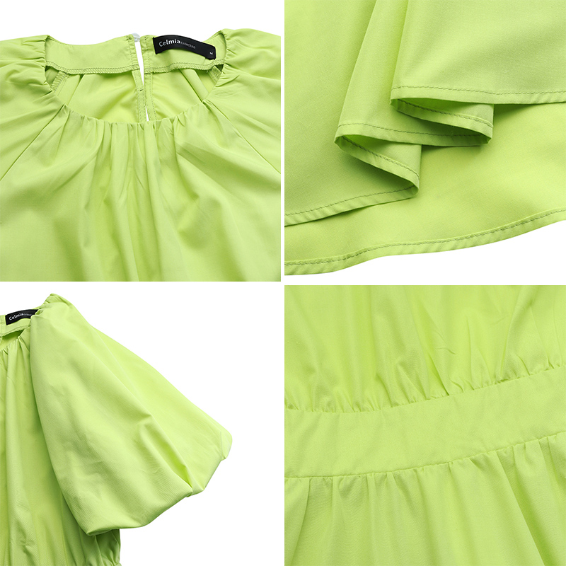 Celmia Women Puff Short Sleeve Solid Color Party Loose Sexy Short Dress | BigBuy360 - bigbuy360.vn