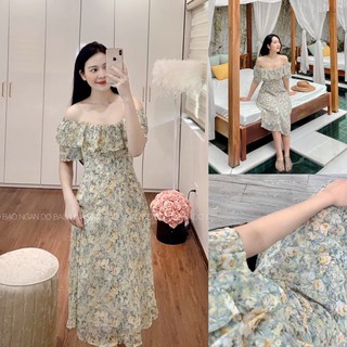 Đầm hoa xinh thiết kế trễ vai hàng đẹp chất mềm💐 Ảnh thật